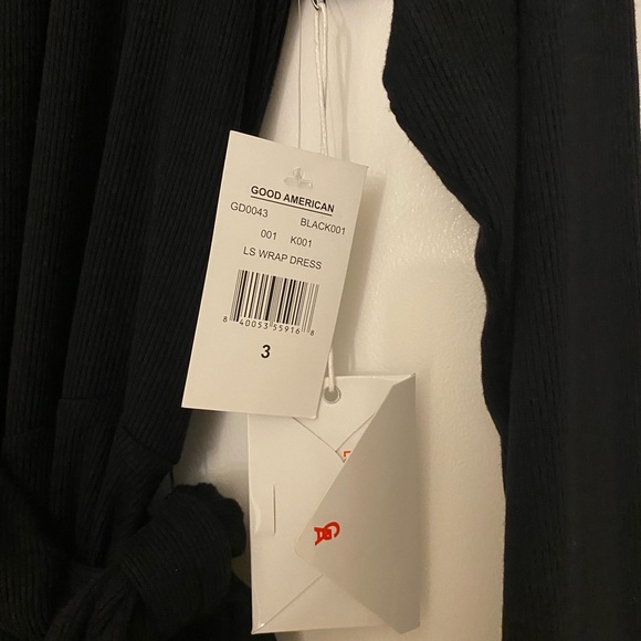 Good American | The Daynight Long Sleeve Wrap Dress in Black Size 2 - Picture 3 of 7